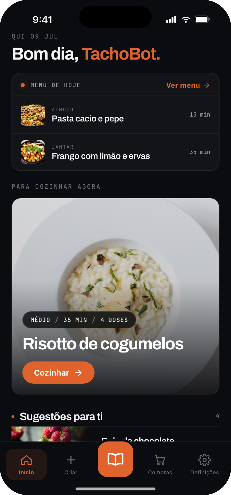 Ecrã inicial da app TachoBot